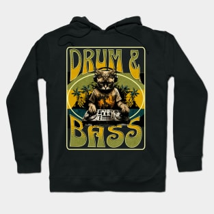 DRUM AND BASS  - Psychedelic Cat Dj (green/tan) Hoodie